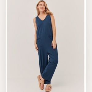 NWT Pact All Ease Lounge Jumpsuit French Navy Size L